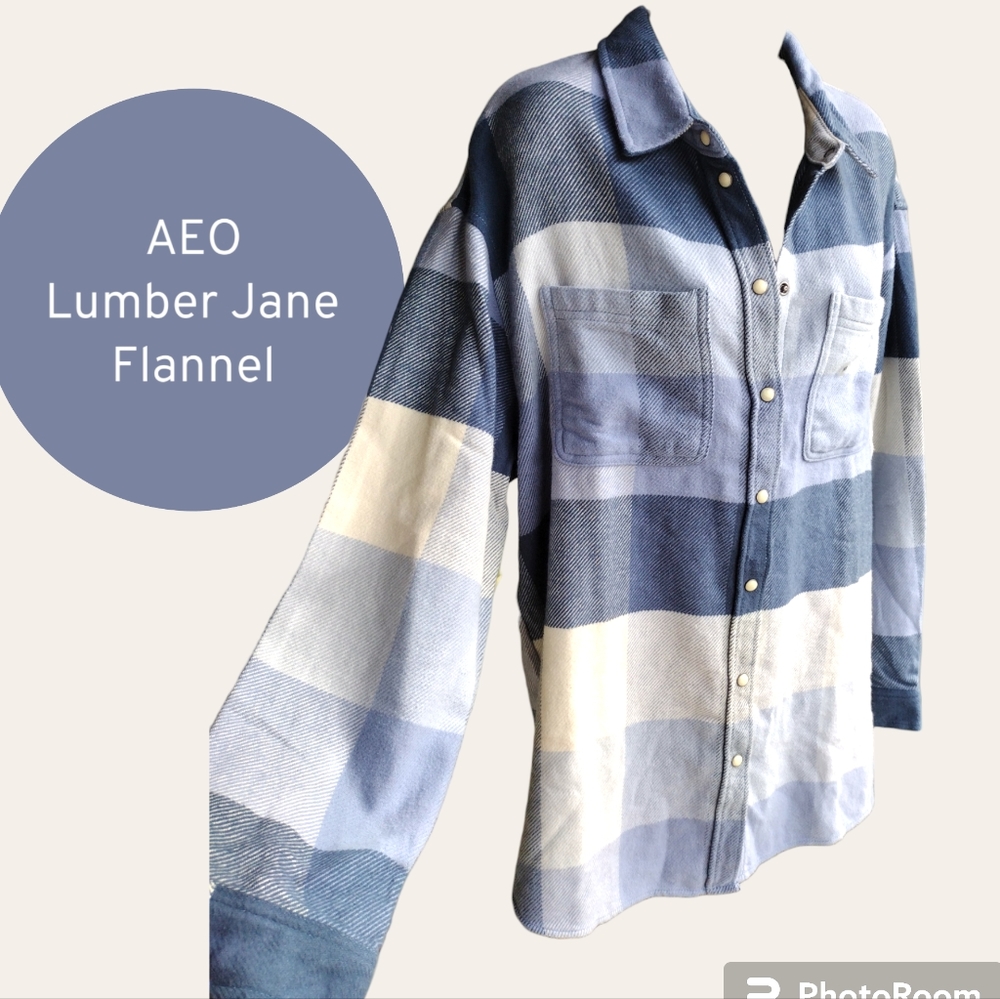 New AEO Blue Plaid LumberJane Flannel Shirt Sz XL